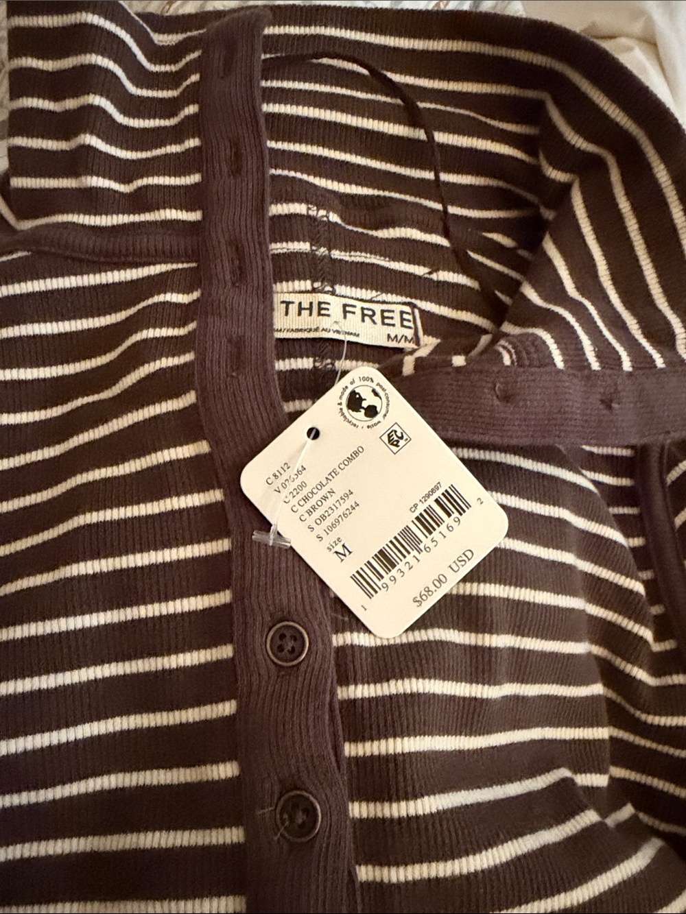 Free People We The Free Lake Henley Stripe Top Chocolate Combo M NWT $68 - Picture 4 of 6